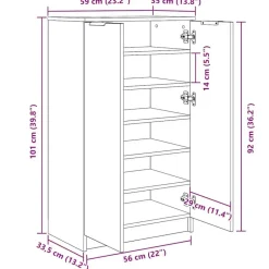 vidaXL - Schoenenkast met 2 deuren - Gerookt eiken - Hout - 59x35x100 cm