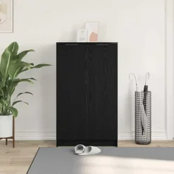 vidaXL - Schoenenkast met 2 deuren - Zwart eiken - Bewerkt hout - 59x35x100 cm