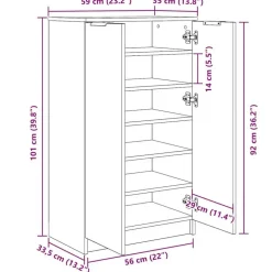 vidaXL - Schoenenkast met 2 deuren - Zwart eiken - Bewerkt hout - 59x35x100 cm