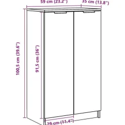 vidaXL - Schoenenkast met 2 deuren - Wit - Bewerkt hout - 59x35x100.5 cm