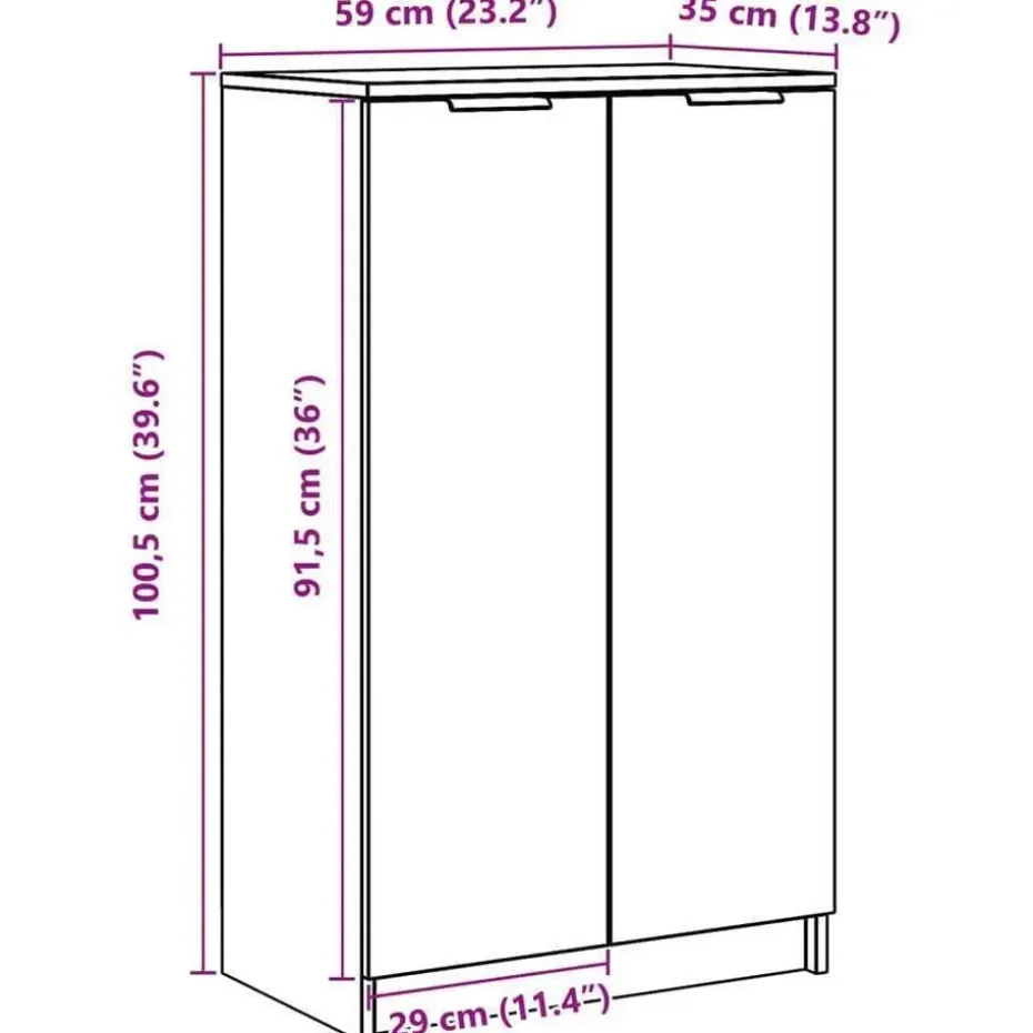 vidaXL - Schoenenkast met 2 deuren - Wit - Bewerkt hout - 59x35x100.5 cm