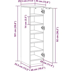 vidaXL - Schoenenkast met 1 deur - Gerookt eiken - Bewerkt hout - 30x35x100 cm