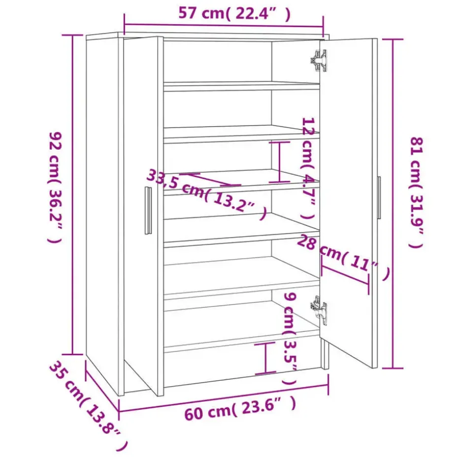 vidaXL - Schoenenrek - Bruin - Bewerkt hout - 60 x 35 x 92 cm