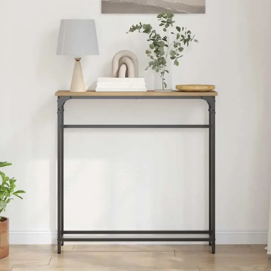 vidaXL - Sidetable - Artisanaal eiken - Gelaagd hout en metaal - 75x19.5x75 cm