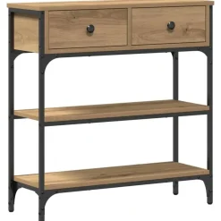 vidaXL - Sidetable met 2 lades 2 schappen - Artisanaal eiken - Hout - 72.5 cm