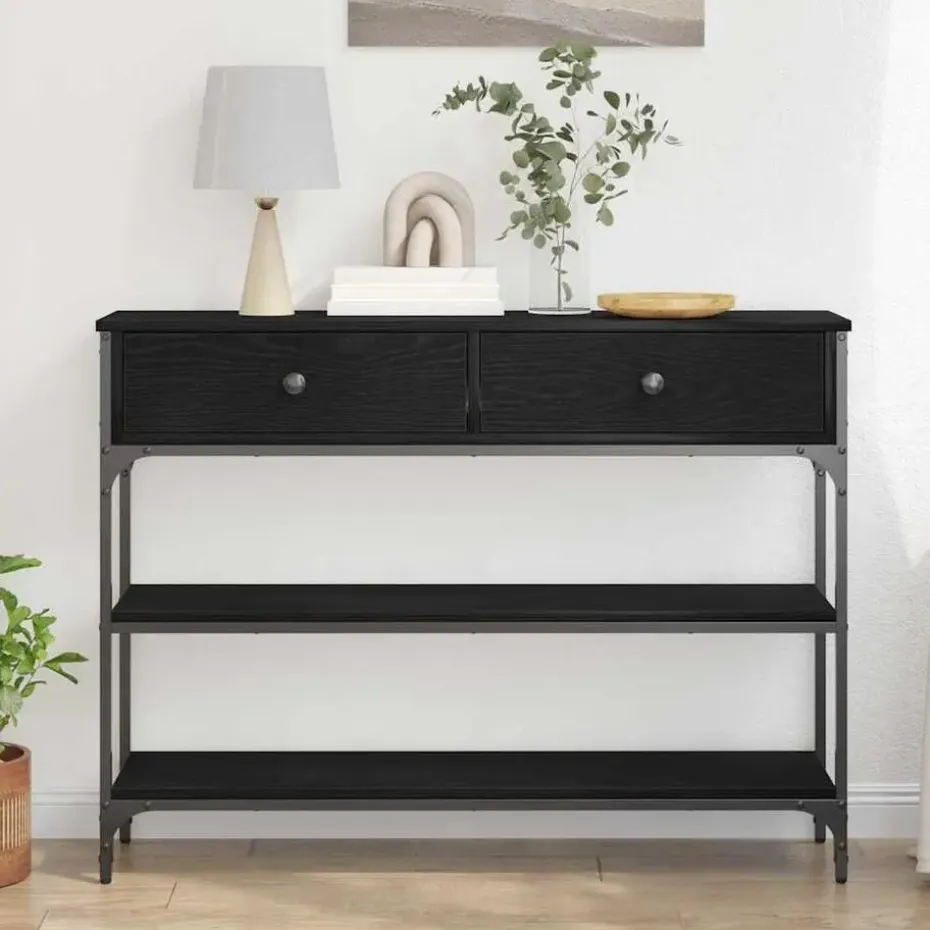 vidaXL - Sidetable met 2 lades 2 schappen - Zwart - Gelaagd hout - 100x25x75 cm