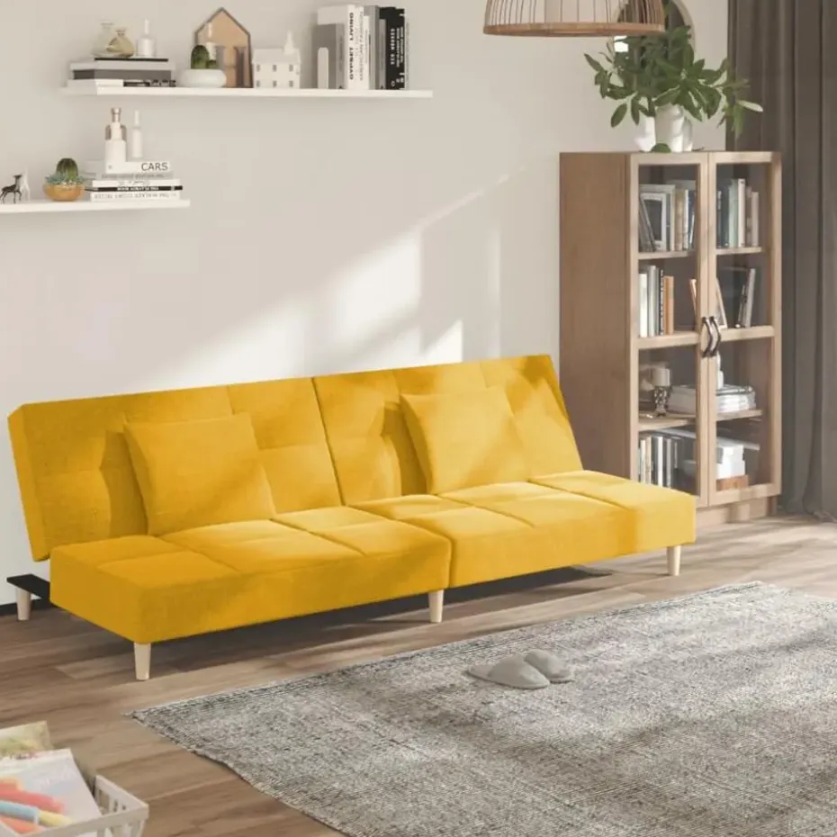 vidaXL - Slaapbank 2-zits - Geel - Stof - Met kussens