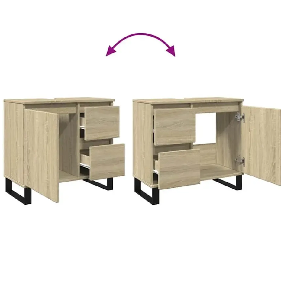 vidaXL - Sonoma eiken Wastafelonderkast met 1 deur 2 lades - 65x33x60 cm