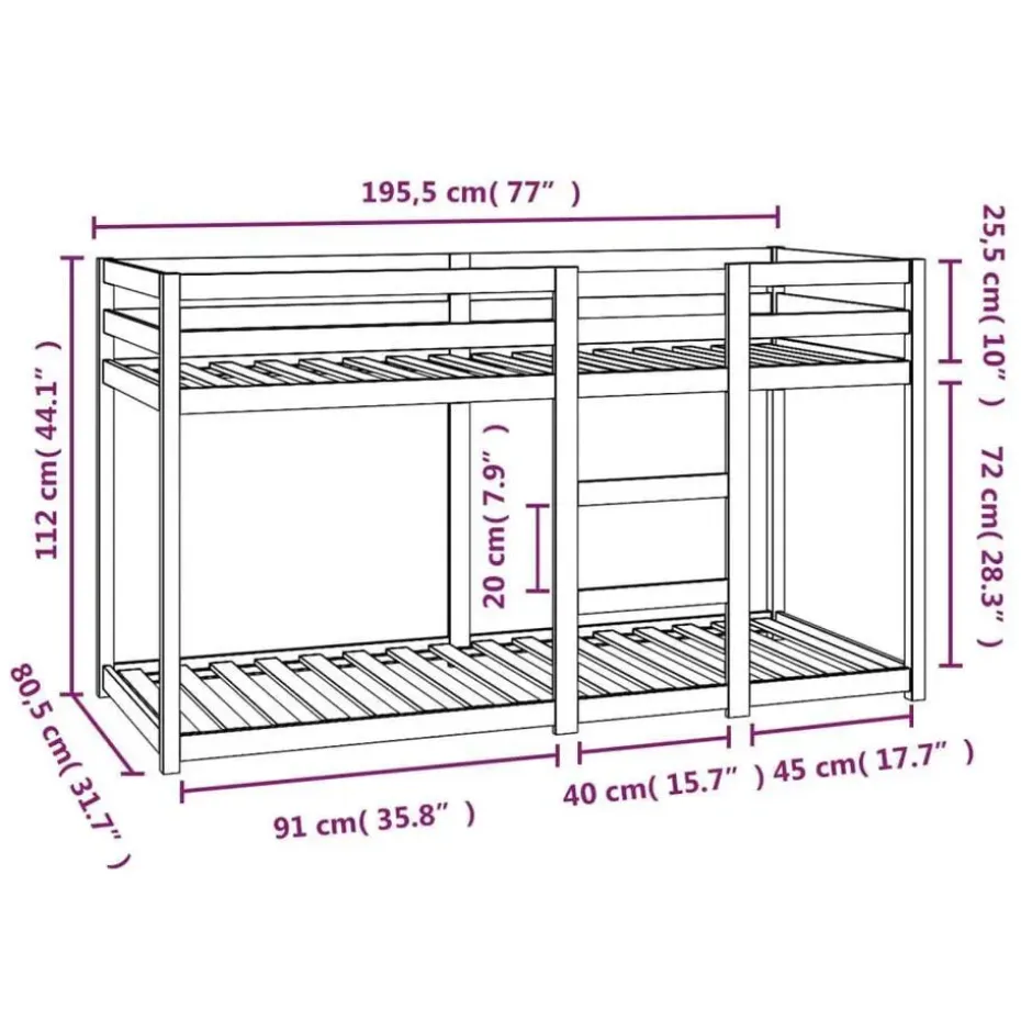 vidaXL - Stapelbed met zijladder - Naturel - Massief grenenhout - 75x190 cm