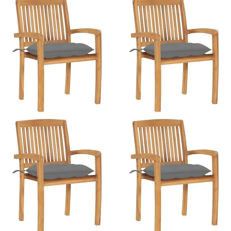 vidaXL - Stapelstoelen - Kussens - Grijs - Hout - 4 stuks