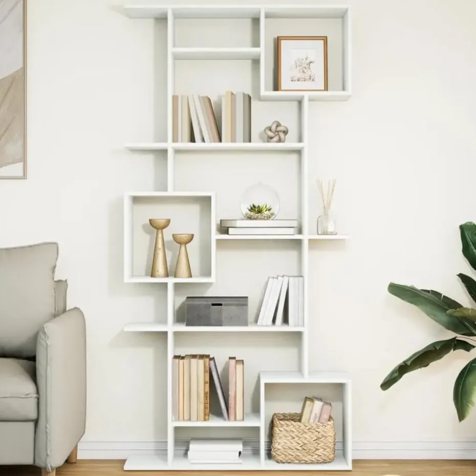 vidaXL - Symmetrische Boekenkast met vakken - Wit - Bewerkt hout - 92x29x188 cm