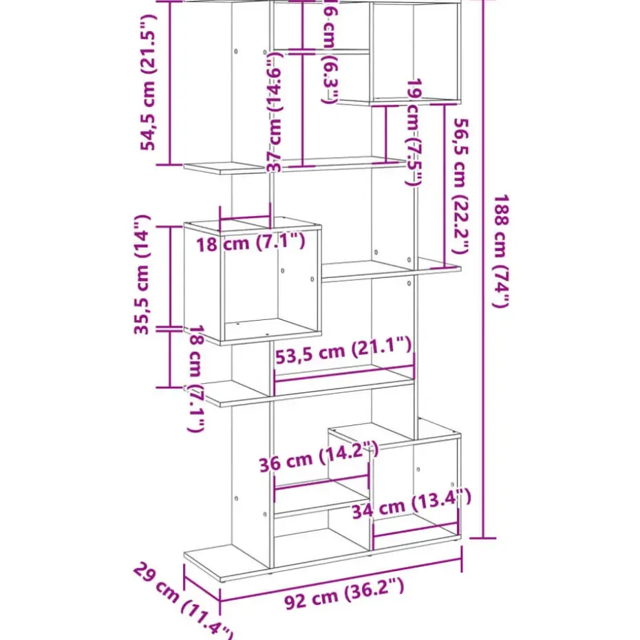 vidaXL - Symmetrische Boekenkast met vakken - Wit - Bewerkt hout - 92x29x188 cm