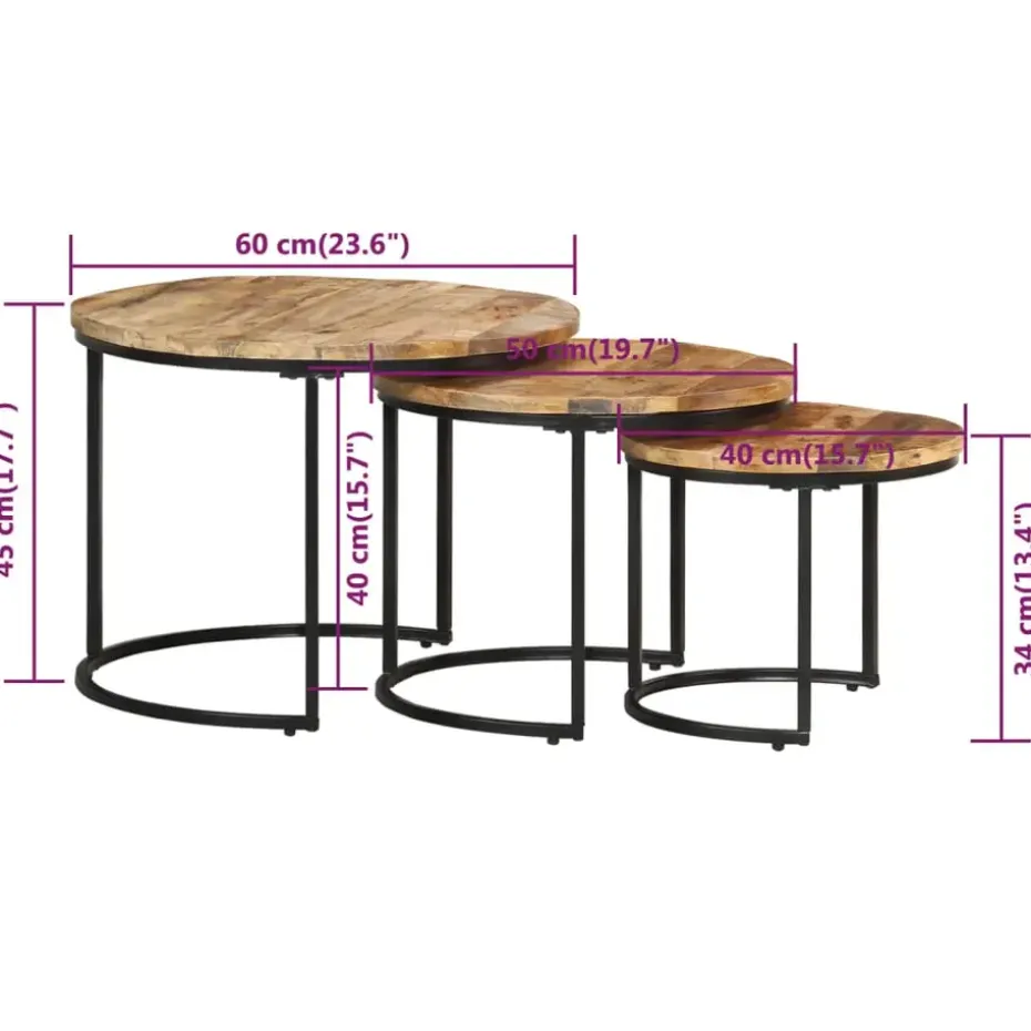 vidaXL - Tafeltje - Bruin - Hout - Ø 40 x 34 cm - 3 stuks