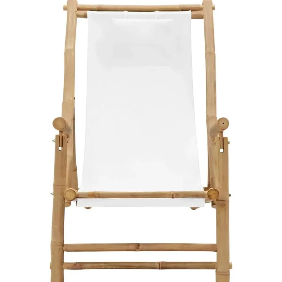 vidaXL - Terrasstoel - Wit - Bamboe en canvas
