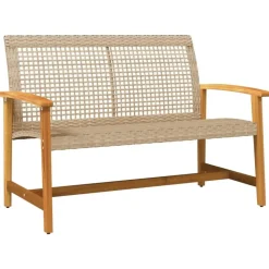 vidaXL - Tuinbank - Beige - Poly rattan en acaciahout beige - 112 cm