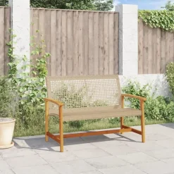 vidaXL - Tuinbank - Beige - Poly rattan en acaciahout beige - 112 cm