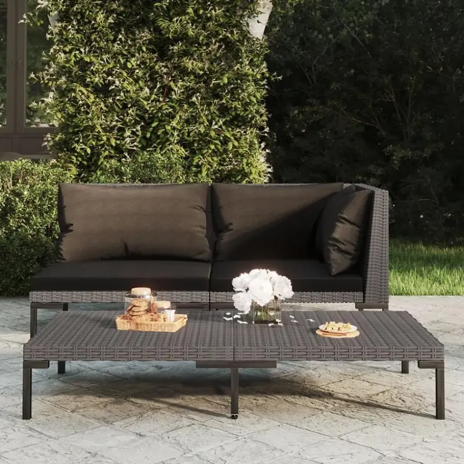 vidaXL - Tuinbank - Grijs - Poly rattan - Met kussens