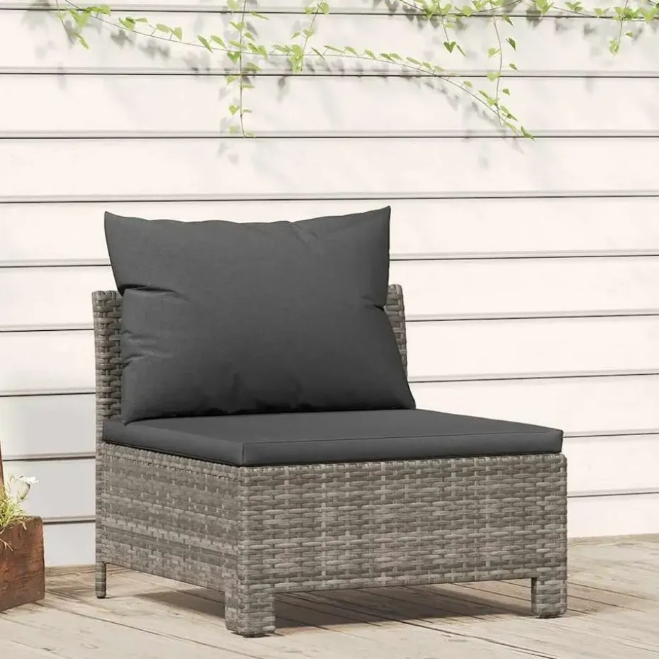 vidaXL - Tuinbank - Grijs - Poly rattan - Met kussens