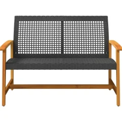 vidaXL - Tuinbank - Zwart - Poly rattan en acaciahout - 112 cm