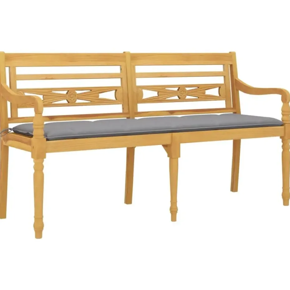 vidaXL - Tuinbank Batavia met grijs kussen - Teakhout - 150x51.5x84 cm