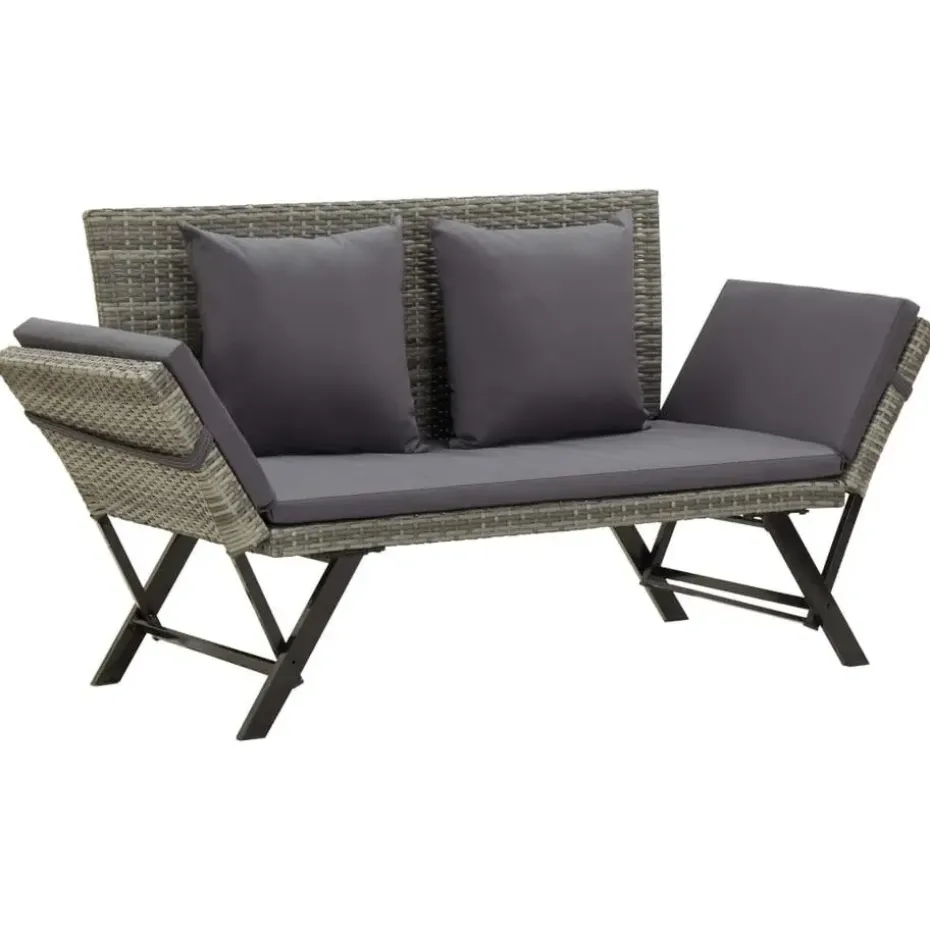 vidaXL - Tuinbank 2-in-1 - Grijs - Poly rattan -176 cm - Met kussens