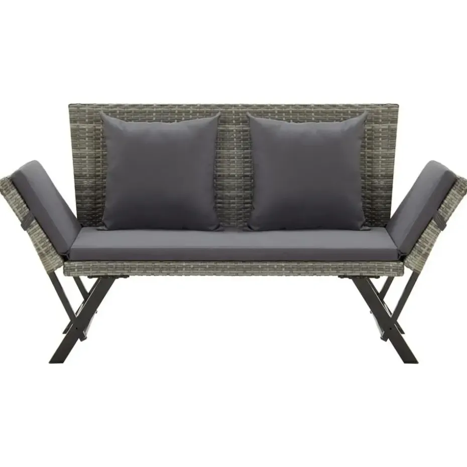 vidaXL - Tuinbank 2-in-1 - Grijs - Poly rattan -176 cm - Met kussens