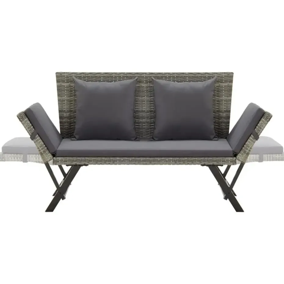 vidaXL - Tuinbank 2-in-1 - Grijs - Poly rattan -176 cm - Met kussens