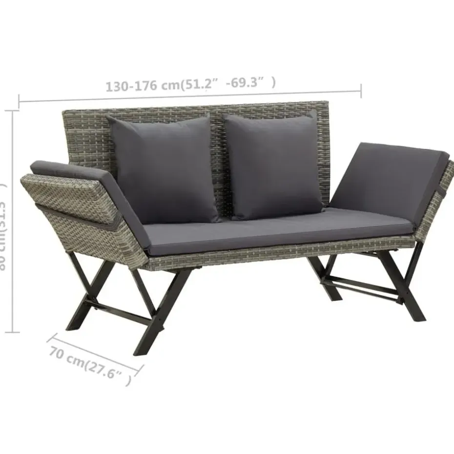 vidaXL - Tuinbank 2-in-1 - Grijs - Poly rattan -176 cm - Met kussens
