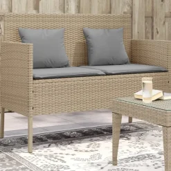 vidaXL - Tuinbank met grijs kussens - Beige poly rattan - 113x61x87 cm