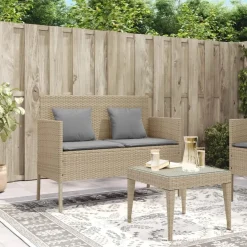 vidaXL - Tuinbank met grijs kussens - Beige poly rattan - 113x61x87 cm