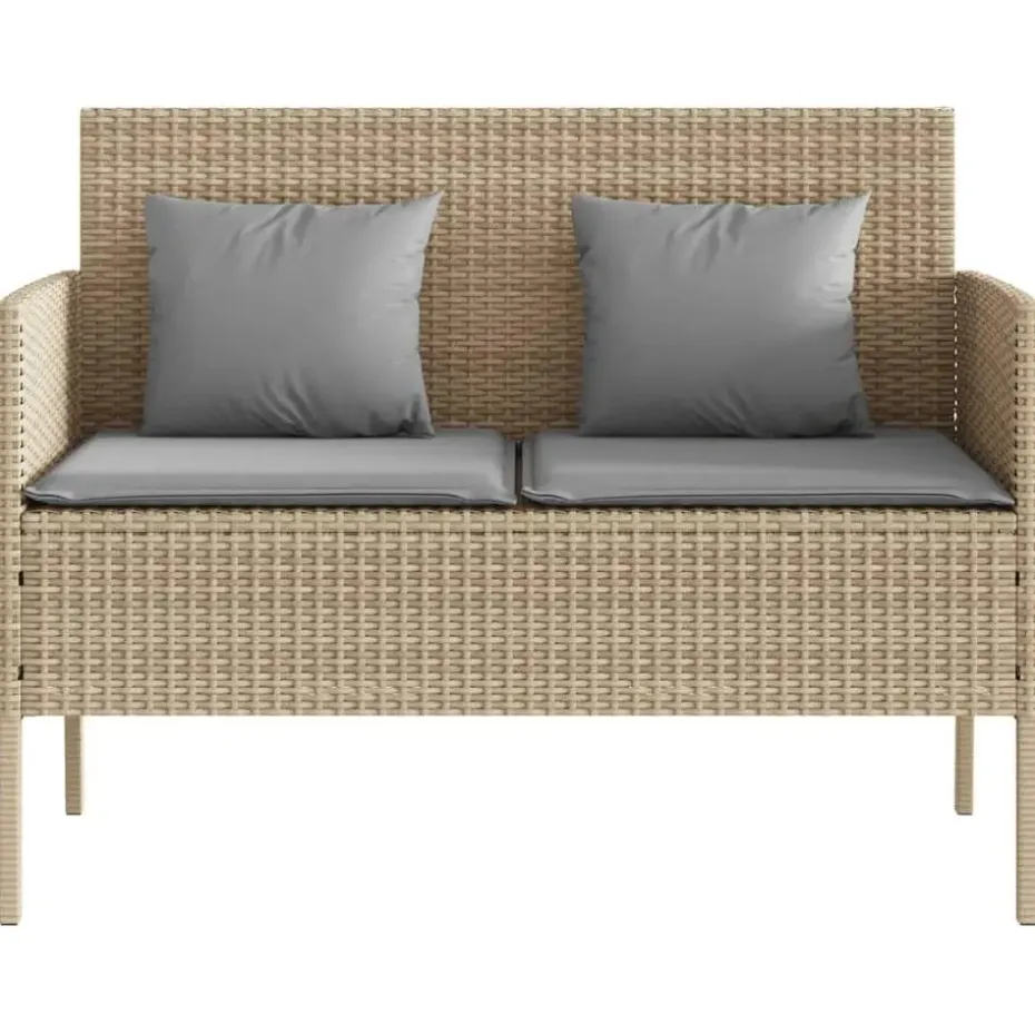 vidaXL - Tuinbank met grijs kussens - Beige poly rattan - 113x61x87 cm