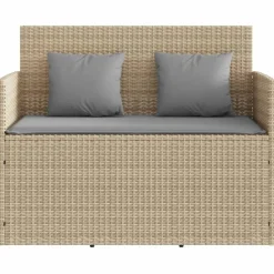 vidaXL - Tuinbank met grijs kussens - Beige poly rattan - 120x50x90.5 cm