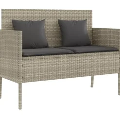 vidaXL - Tuinbank met kussens - Lichgrijs - Poly rattan - 113x61x87 cm