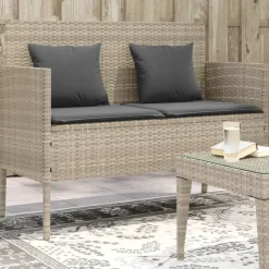 vidaXL - Tuinbank met kussens - Lichgrijs - Poly rattan - 113x61x87 cm