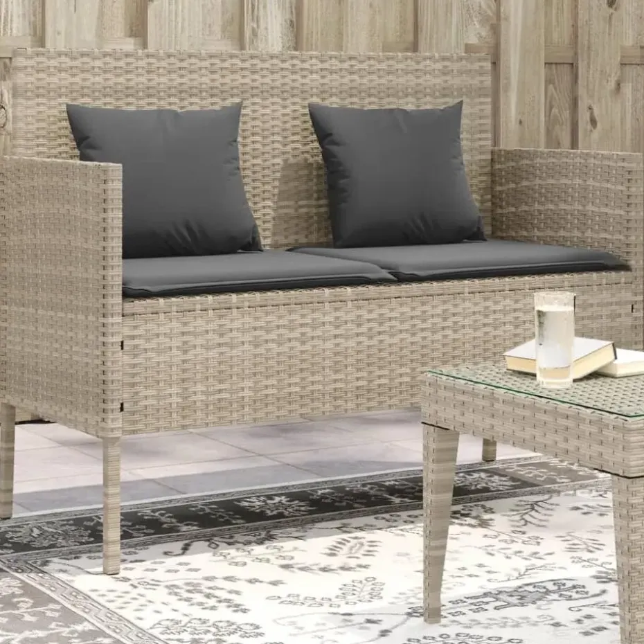 vidaXL - Tuinbank met kussens - Lichgrijs - Poly rattan - 113x61x87 cm