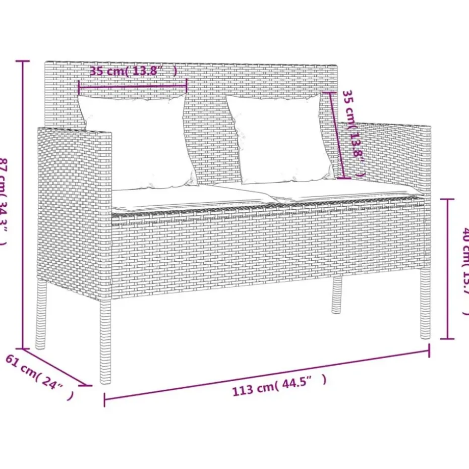 vidaXL - Tuinbank met kussens - Lichgrijs - Poly rattan - 113x61x87 cm