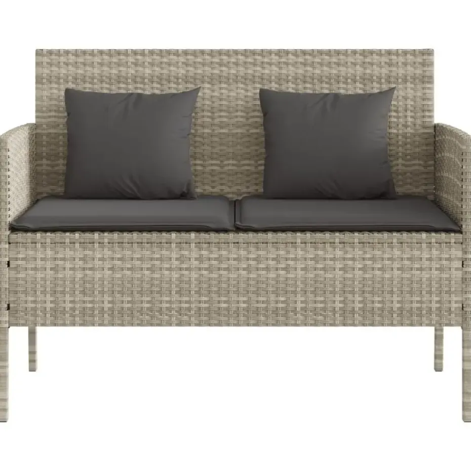 vidaXL - Tuinbank met kussens - Lichgrijs - Poly rattan - 113x61x87 cm