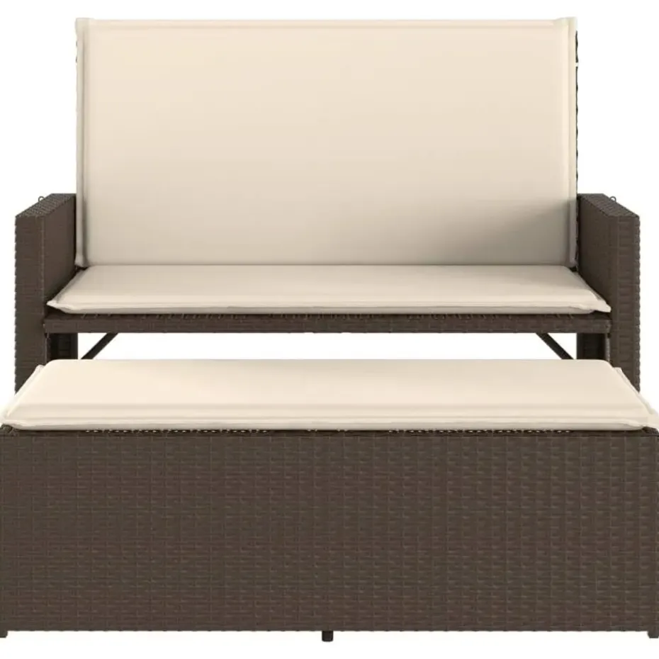 vidaXL - Tuinbank met kussens en voetenbank - Bruin - Poly rattan - 122x55x97 cm