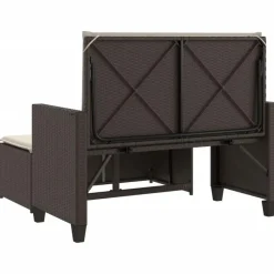 vidaXL - Tuinbank met kussens en voetenbank - Bruin - Poly rattan - 122x55x97 cm