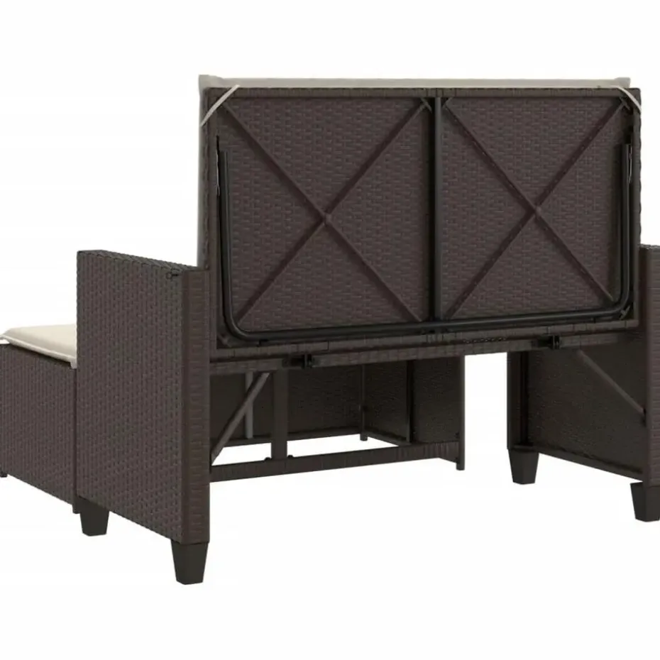 vidaXL - Tuinbank met kussens en voetenbank - Bruin - Poly rattan - 122x55x97 cm