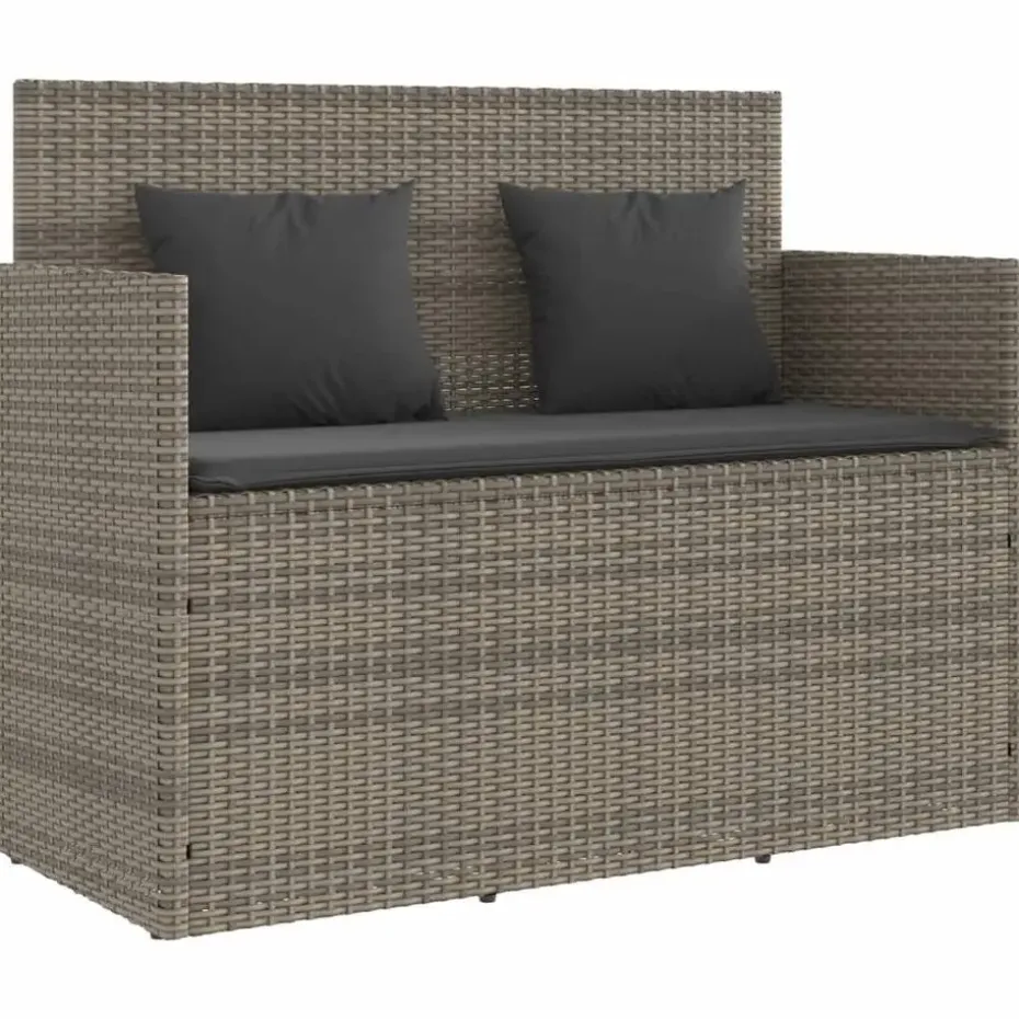 vidaXL - Tuinbank met kussens - Grijs - Poly rattan - 120x50x90.5 cm