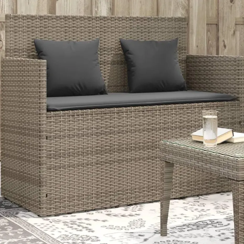 vidaXL - Tuinbank met kussens - Grijs - Poly rattan - 120x50x90.5 cm