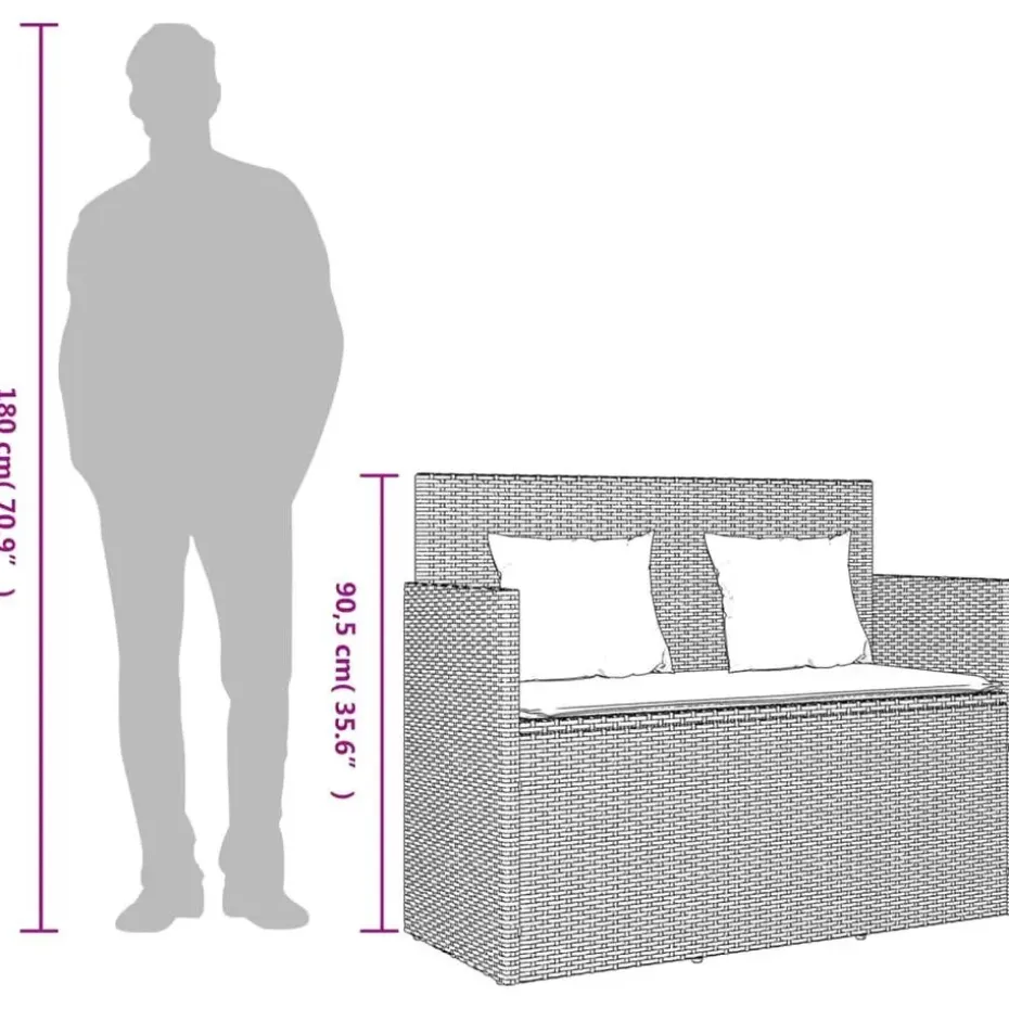 vidaXL - Tuinbank met kussens - Grijs - Poly rattan - 120x50x90.5 cm