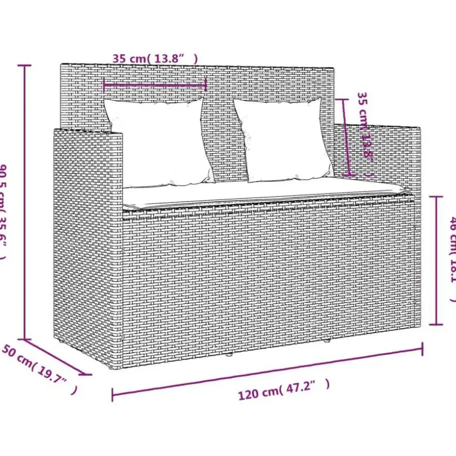 vidaXL - Tuinbank met kussens - Grijs - Poly rattan - 120x50x90.5 cm