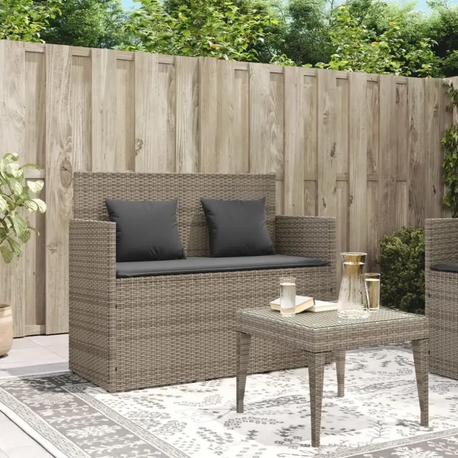 vidaXL - Tuinbank met kussens - Grijs - Poly rattan - 120x50x90.5 cm