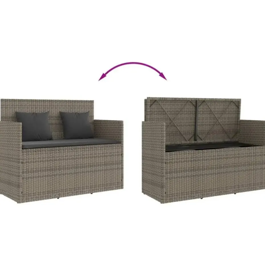 vidaXL - Tuinbank met kussens - Grijs - Poly rattan - 120x50x90.5 cm