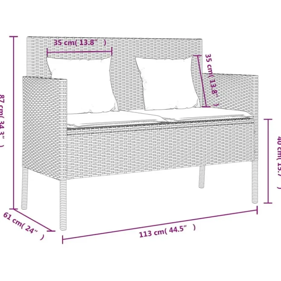 vidaXL - Tuinbank met kussens - Grijs - Poly rattan - 113x61x87 cm