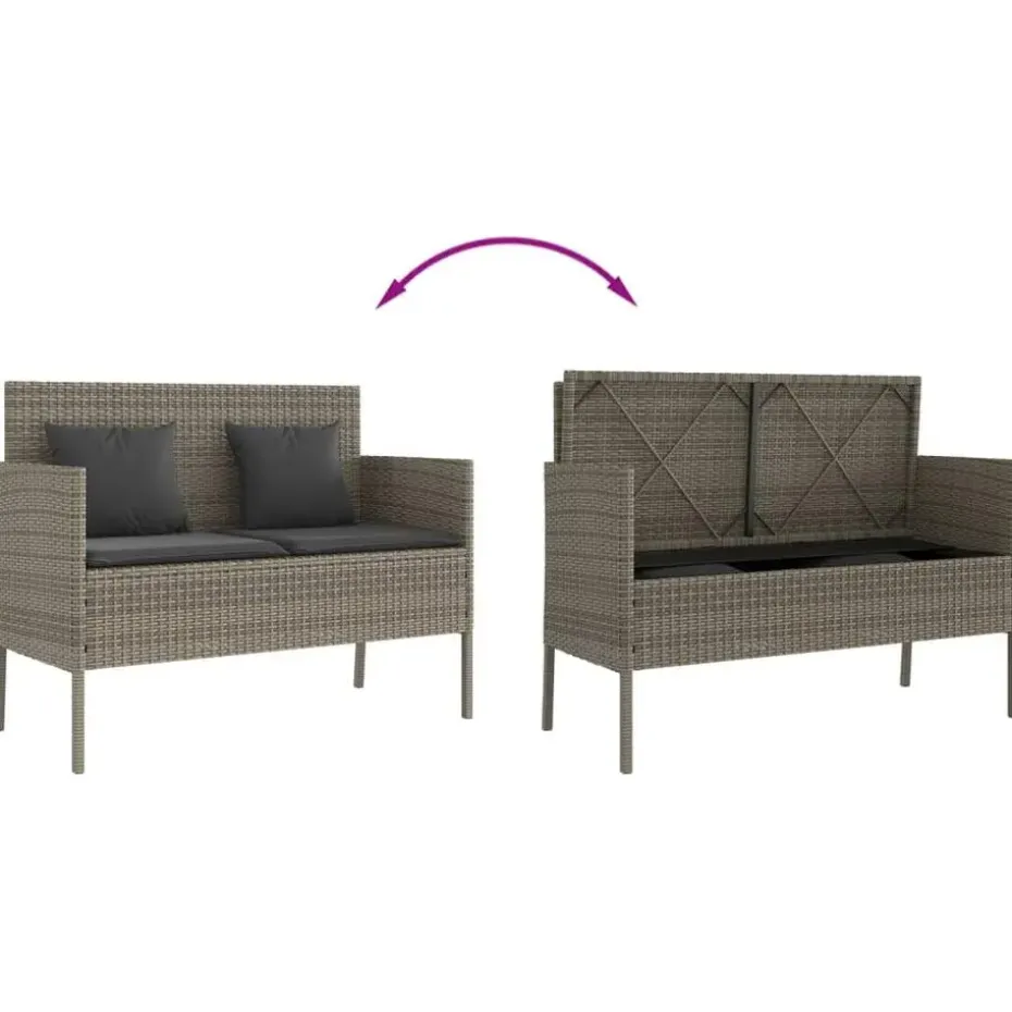 vidaXL - Tuinbank met kussens - Grijs - Poly rattan - 113x61x87 cm