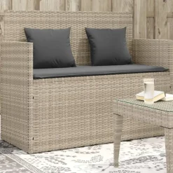 vidaXL - Tuinbank met kussens - Lichgrijs - Poly rattan - 120x50x90.5 cm