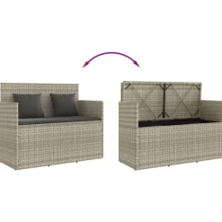 vidaXL - Tuinbank met kussens - Lichgrijs - Poly rattan - 120x50x90.5 cm